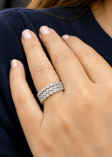 Load image into Gallery viewer, Round Cut Simulated Diamonds Three piece Eternity Band Engagement Band Filigree 14K White Gold Wedding Band Bridal Anniversary Band 0.60ctw
