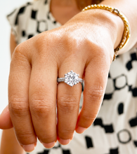 Load image into Gallery viewer, Round Cut Moissanite Engagement Ring Solitaire Bridal Ring Crown Prongs Filigree Style Shank Wedding ring Solitaire 14k White Gold 3.10ct
