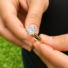 Load image into Gallery viewer, Round Cut Moissanite Engagement Ring Solitaire Bridal Ring Four prong Wedding ring Solitaire 14k Solid Yellow Gold 3.00ctw
