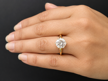 Load image into Gallery viewer, Round Cut Moissanite Engagement Ring Solitaire Bridal Ring Four prong Wedding ring Solitaire 14k Solid Yellow Gold 3.00ctw
