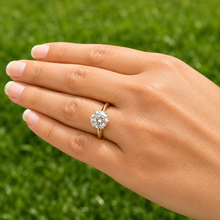 Load image into Gallery viewer, Round Cut Moissanite Engagement Ring Solitaire Bridal Ring Four prong Wedding ring Solitaire 14k Solid Yellow Gold 3.00ctw
