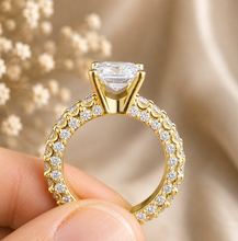 Load image into Gallery viewer, Asscher Cut and Round Cut Three Sides Diamond Engagement Ring Prong Set Wedding Bridal Ring IGI Certified 14K Solid Yellow Gold 3.00ctw
