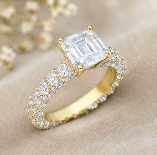 Load image into Gallery viewer, Asscher Cut and Round Cut Three Sides Diamond Engagement Ring Prong Set Wedding Bridal Ring IGI Certified 14K Solid Yellow Gold 3.00ctw
