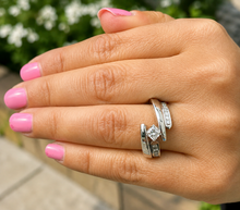 Load image into Gallery viewer, IGI Certified 14k Solid And Heavy White Gold Princess Cut Diamond Engagement Ring And Matching Bands Tension Set Wedding Set 1.50ctw F-VS2
