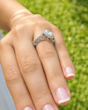 Load image into Gallery viewer, Pear Shape Moissanite And Round Cut Sides Engagement Ring In 14k Solid White Gold Wedding Ring Antique style Bridal Ring Halo Style 2.20ctw
