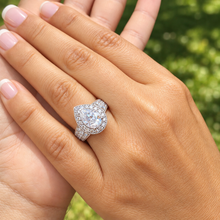 Load image into Gallery viewer, Pear Shape And Round Cut Sides Moissanites Engagement Ring Halo Filigree Motif Design Wedding Ring 14K Solid And Heavy White Gold 3.50ctw
