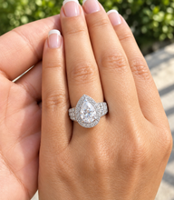 Load image into Gallery viewer, Pear Shape And Round Cut Sides Moissanites Engagement Ring Halo Filigree Motif Design Wedding Ring 14K Solid And Heavy White Gold 3.50ctw

