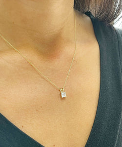 Solitaire Necklace And Chain Necklace Delicate 14k Solid Yellow Gold 1.00ct Princess Cut CVD Diamond Prong Set Mininmalist Dainty Pendant