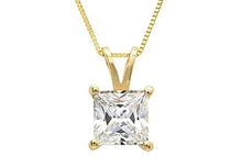 Load image into Gallery viewer, Solitaire Necklace And Chain Necklace Delicate 14k Solid Yellow Gold 1.00ct Princess Cut CVD Diamond Prong Set Mininmalist Dainty Pendant
