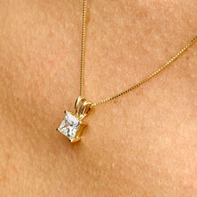 Load image into Gallery viewer, Solitaire Necklace And Chain Necklace Delicate 14k Solid Yellow Gold 1.00ct Princess Cut CVD Diamond Prong Set Mininmalist Dainty Pendant
