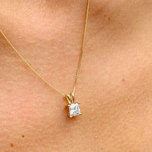 Load image into Gallery viewer, Solitaire Necklace And Chain Necklace Delicate 14k Solid Yellow Gold 1.00ct Princess Cut CVD Diamond Prong Set Mininmalist Dainty Pendant
