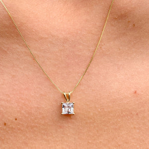 Solitaire Necklace And Chain Necklace Delicate 14k Solid Yellow Gold 1.00ct Princess Cut CVD Diamond Prong Set Mininmalist Dainty Pendant