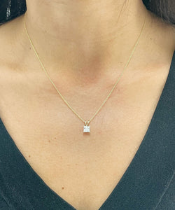 Solitaire Necklace And Chain Necklace Delicate 14k Solid Yellow Gold 1.00ct Princess Cut CVD Diamond Prong Set Mininmalist Dainty Pendant