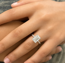 Load image into Gallery viewer, Emerald Cut Center And Round Cut Moissanites Engagement Ring Set In 14K Solid White Gold Wedding Bridal Ring Set 2.30ctw
