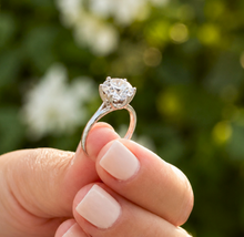 Load image into Gallery viewer, Crown Setting Style Solitaire Round Cut Simulated Diamond Engagement Ring Split Shank Wedding Ring 14K Solid White Gold Bridal Ring 3.00ct
