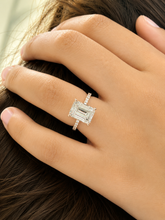 Load image into Gallery viewer, Emerald Cut Center And Round Cut Moissanites Engagement Ring Set In 14K Solid White Gold Wedding Bridal Ring Set 2.30ctw
