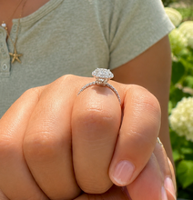 Load image into Gallery viewer, Elongated Oval Shape 11x8mm And Round Cut Moissanite Engagement Ring Halo Wedding Ring 14K Solid White Gold Propose Ring 4.50ctw
