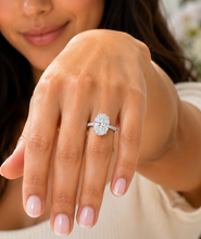 Load image into Gallery viewer, Oval Shape And Round Cut Moissanite Engagement Ring Hidden Halo Wedding Ring 14K Solid White Gold Propose Ring 6.25ctw
