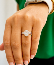 Load image into Gallery viewer, Oval Shape and Round Cut Sides Moissanites Engagement Ring And Matching Band Halo Wedding Set Lady's Bridal Set 14K Solid Rose Gold 2.00ctw
