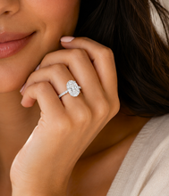 Load image into Gallery viewer, Oval Shape And Round Cut Moissanite Engagement Ring Hidden Halo Wedding Ring 14K Solid White Gold Propose Ring 6.25ctw
