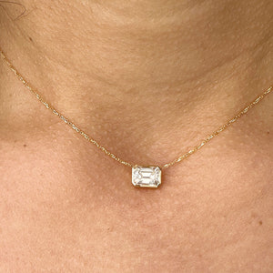 Dainty Minimalist 14k Solid Yellow Gold Emerald Cut Moissanite, Bezel Set, Solitaire Necklace And Chain, Pendant, Bridal, Wedding 2.00ct