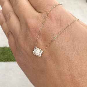 Dainty Minimalist 14k Solid Yellow Gold Emerald Cut Moissanite, Bezel Set, Solitaire Necklace And Chain, Pendant, Bridal, Wedding 2.00ct