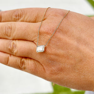 Dainty Minimalist 14k Solid Yellow Gold Emerald Cut Moissanite, Bezel Set, Solitaire Necklace And Chain, Pendant, Bridal, Wedding 2.00ct