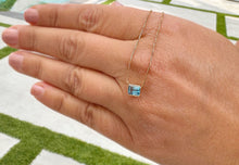 Load image into Gallery viewer, Dainty Minimalist 14k Solid Yellow Gold Emerald Cut Natural Blue Topaz , Bezel Set, Solitaire Necklace And Chain, Pendant, Wedding 2.00ct (Copy)
