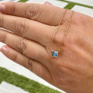 Dainty Minimalist 14k Solid Yellow Gold Emerald Cut Natural Blue Topaz , Bezel Set, Solitaire Necklace And Chain, Pendant, Wedding 2.00ct (Copy)