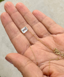 Dainty Minimalist 14k Solid Yellow Gold Emerald Cut Natural Aquamarine Bezel Set, Solitaire Necklace And Chain, Pendant, Wedding 2.00ct