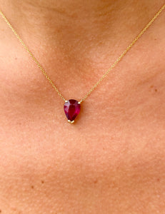 Pear Shape Ruby Solitaire Necklace And Chain In Dainty Minimalist 14k Solid Yellow Gold Pendant and Chain Gift For Her 3.00ct