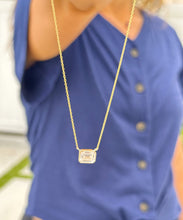 Load image into Gallery viewer, Dainty Minimalist 14k Solid Yellow Gold Emerald Cut Moissanite, Bezel Set, Solitaire Necklace And Chain, Pendant, Bridal, Wedding 2.00ct
