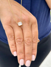 Load image into Gallery viewer, Dainty Minimalist 14k Solid Yellow Gold Emerald Cut Moissanite, Bezel Set, Solitaire Necklace And Chain, Pendant, Bridal, Wedding 2.00ct
