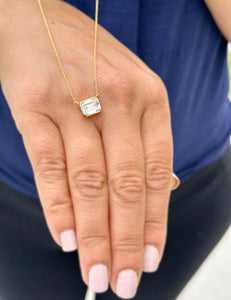 Dainty Minimalist 14k Solid Yellow Gold Emerald Cut Moissanite, Bezel Set, Solitaire Necklace And Chain, Pendant, Bridal, Wedding 2.00ct