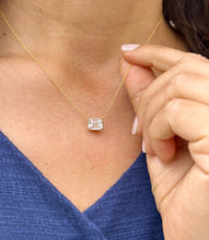 Load image into Gallery viewer, Dainty Minimalist 14k Solid Yellow Gold Emerald Cut Moissanite, Bezel Set, Solitaire Necklace And Chain, Pendant, Bridal, Wedding 2.00ct
