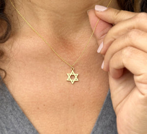 Star Of David Style Pendent And Chain in 14K Solid Yellow Gold Necklace Minimalist Style Wedding Bridal And Anniversary Gift For Her