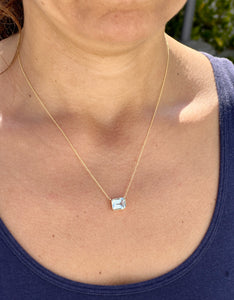 Emerald Cut Natural Aquamarine Bezel Set, Solitaire Necklace And Chain, Pendant, Wedding Dainty Minimalist 14k Solid Yellow Gold 2.75ct