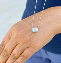 Load image into Gallery viewer, Dainty Minimalist 14k Solid White Gold Emerald Cut Moissanite, Bezel Set, Solitaire Necklace And Chain, Pendant, Bridal, Wedding 2.00ct
