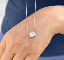 Load image into Gallery viewer, Dainty Minimalist 14k Solid White Gold Emerald Cut Moissanite, Bezel Set, Solitaire Necklace And Chain, Pendant, Bridal, Wedding 2.00ct
