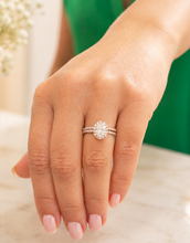 Load image into Gallery viewer, Oval Shape and Round Cut Sides Moissanites Engagement Ring And Matching Band Halo Wedding Set Lady's Bridal Set 14K Solid Rose Gold 2.00ctw
