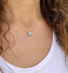 Dainty Minimalist 14k Solid Rose Gold Emerald Cut Natural Blue Topaz Bezel Set Solitaire Necklace And Chain Pendant Wedding Gift 2.00ct