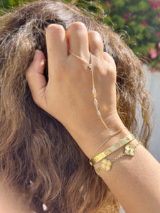 Finger Bracelet Moissanites Ring Bracelet Gold Hand Chain Bracelet Set In 14k Solid Yellow Gold Chain Bracelet Gift For Her 0.85ctw