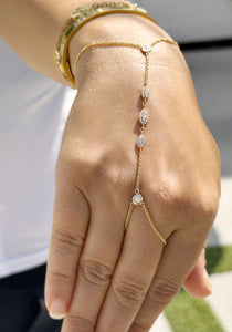 Finger Bracelet Moissanites Ring Bracelet Gold Hand Chain Bracelet Set In 14k Solid Yellow Gold Chain Bracelet Gift For Her 0.85ctw