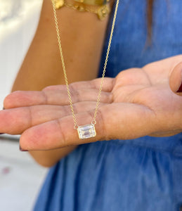 Emerald Cut Moissanite Bezel Set Solitaire Necklace And Chain In Dainty Minimalist 14k Solid Yellow Gold Pendant Bridal Wedding Gift 2.00ct