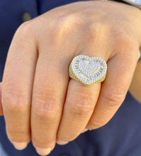 Load image into Gallery viewer, Heart Design Solid Sterling Silver Yellow Gold Finish With Round And Baguettes Cut Simulated Diamond Ring Wedding Anniversary Gift 3.00ctw
