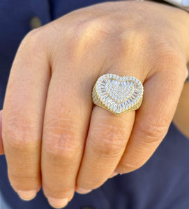 Heart Design Solid Sterling Silver Yellow Gold Finish With Round And Baguettes Cut Simulated Diamond Ring Wedding Anniversary Gift 3.00ctw