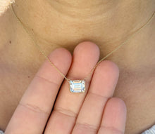 Load image into Gallery viewer, Emerald Cut Simulated Diamond Bezel Set Solitaire Necklace And Chain In Dainty Minimalist 14k Solid White Gold Pendant Gift 3.50ct
