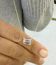 Load image into Gallery viewer, Emerald Cut Simulated Diamond Bezel Set Solitaire Necklace And Chain In Dainty Minimalist 14k Solid White Gold Pendant Gift 3.50ct
