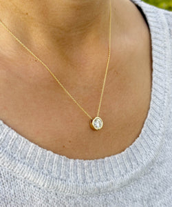 Round Cut Simulated Diamond Solitaire Necklace And Chain Dainty Minimalist Bezel Set 14k Solid Yellow Gold Pendant Bridal Wedding Gift 2.00