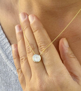 Round Cut Simulated Diamond Solitaire Necklace And Chain Dainty Minimalist Bezel Set 14k Solid Yellow Gold Pendant Bridal Wedding Gift 2.00